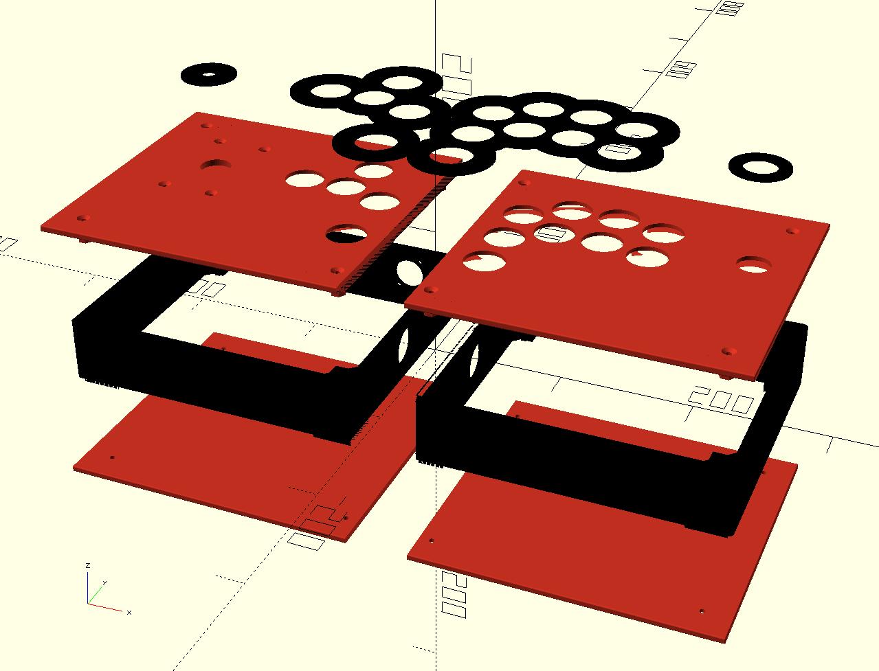 An example of stick components displayed in OpenSCAD