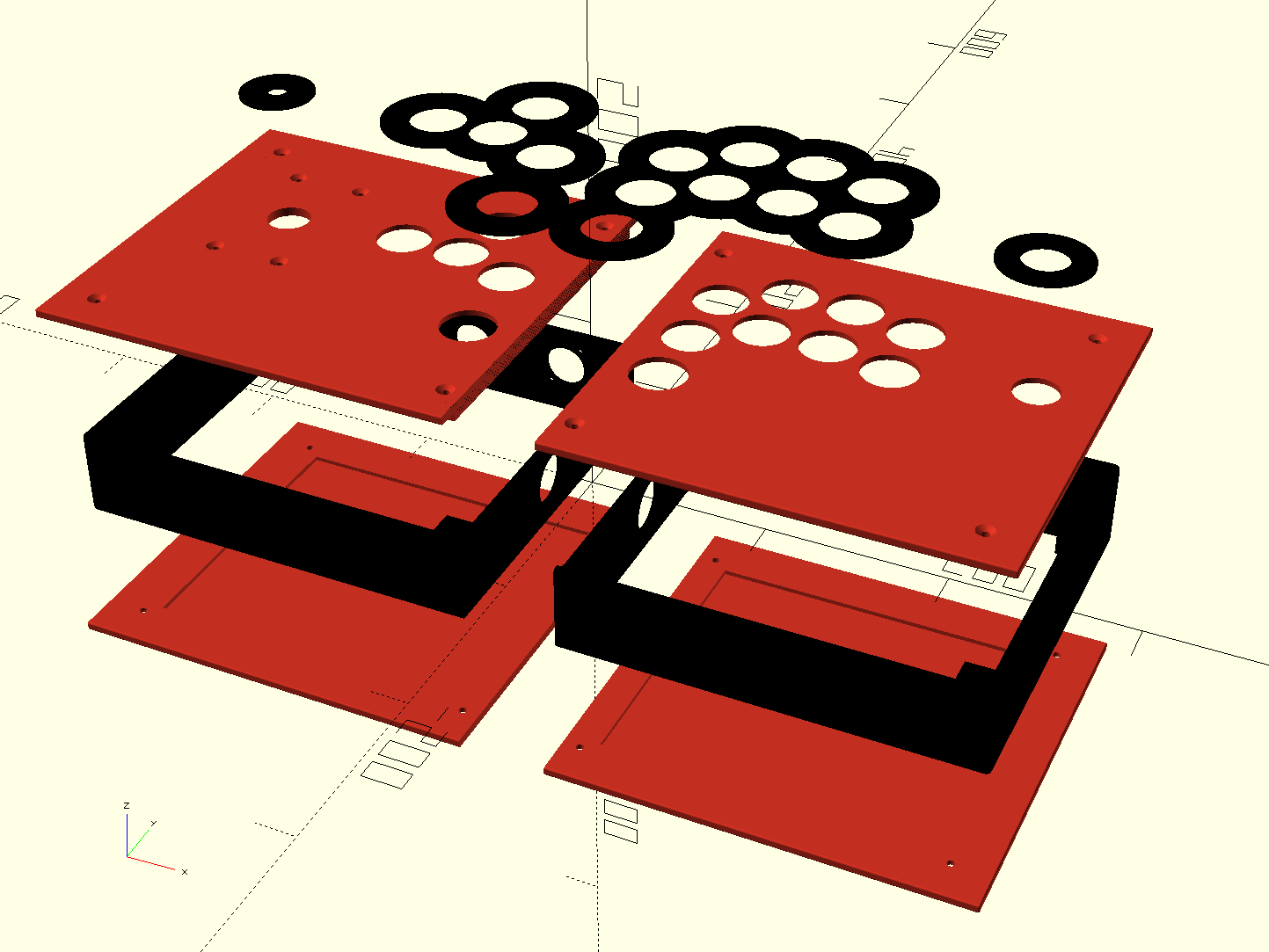 An example of stick components displayed in OpenSCAD