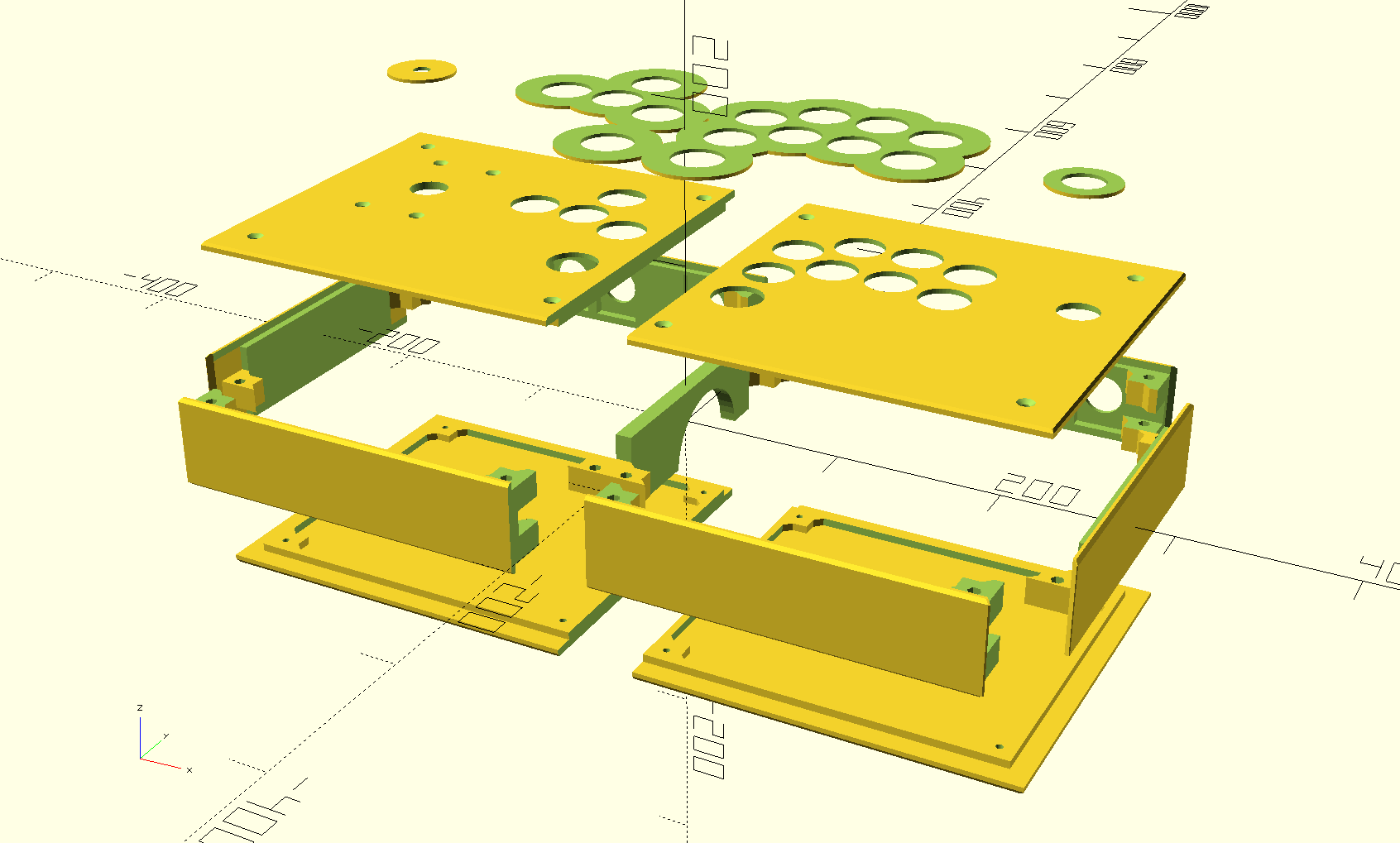 An example of stick components displayed in OpenSCAD