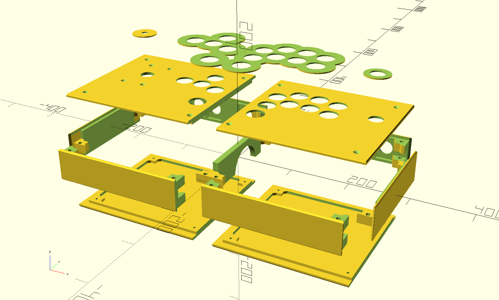 An example of stick components displayed in OpenSCAD