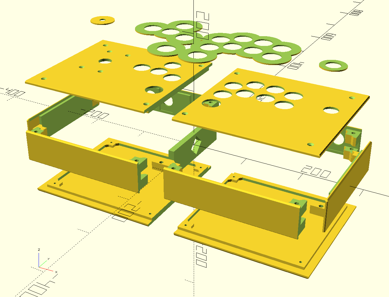An example of stick components displayed in OpenSCAD