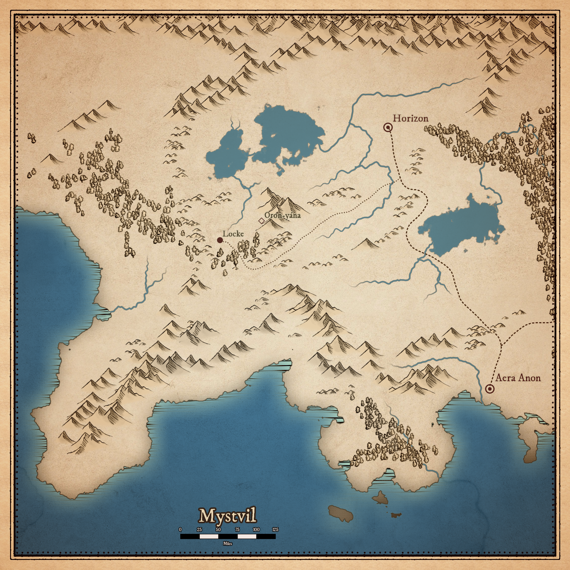 Map of the Mystvil area of the continent of Trezuria