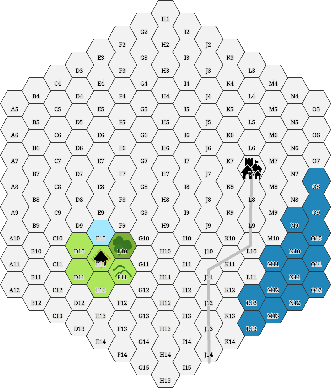 Hex map of the Queen's Reach area