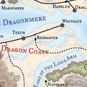 Map of Faerûn's Dragon Coast area, centered roughly on Reddansyr